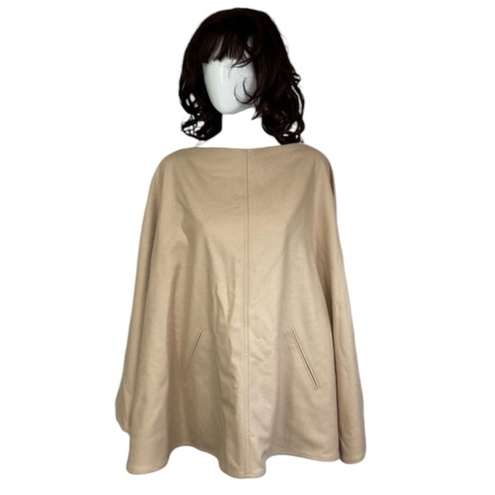 Company Ellen Tracy Beige Wool Blend Oversized Poncho Cape Coat Jacket L